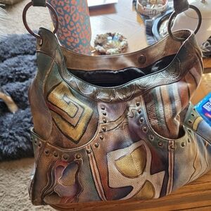 Anuschka Hand Painted Large Leather Bag - Multicolor Design